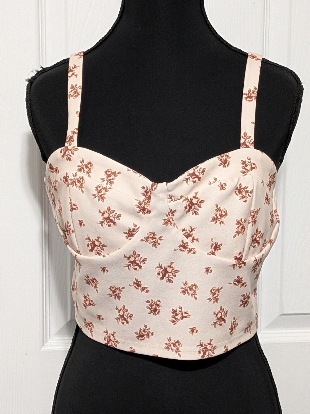 Altar'd State Floral Corset Crop Top XL Cream Pink Coquette Bustier Blouse